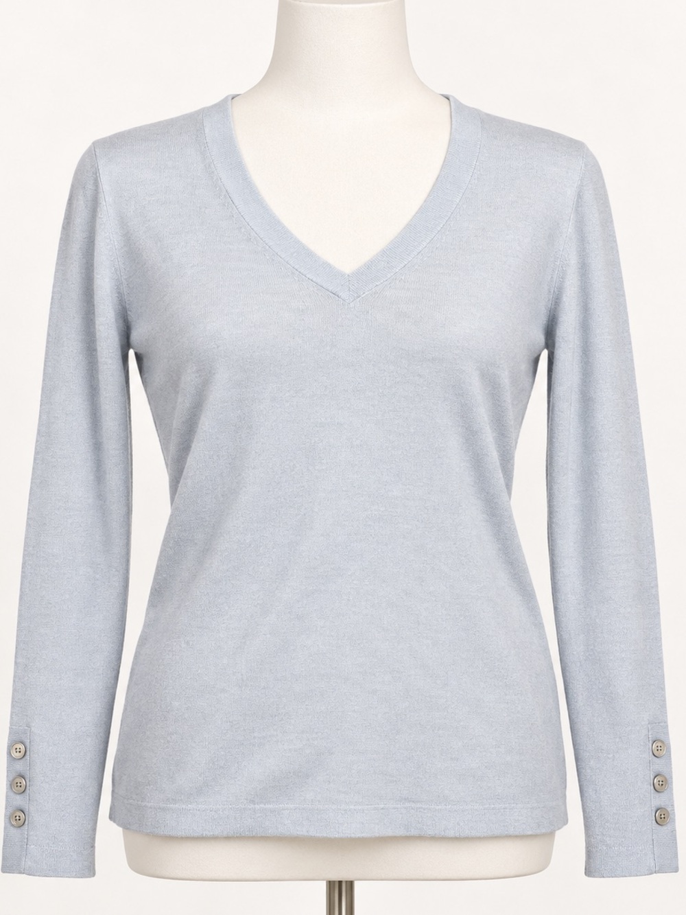 BANANA REPUBLIC 100% Merino Wool V-Neck Button-Cuff Fitted Sweater Top